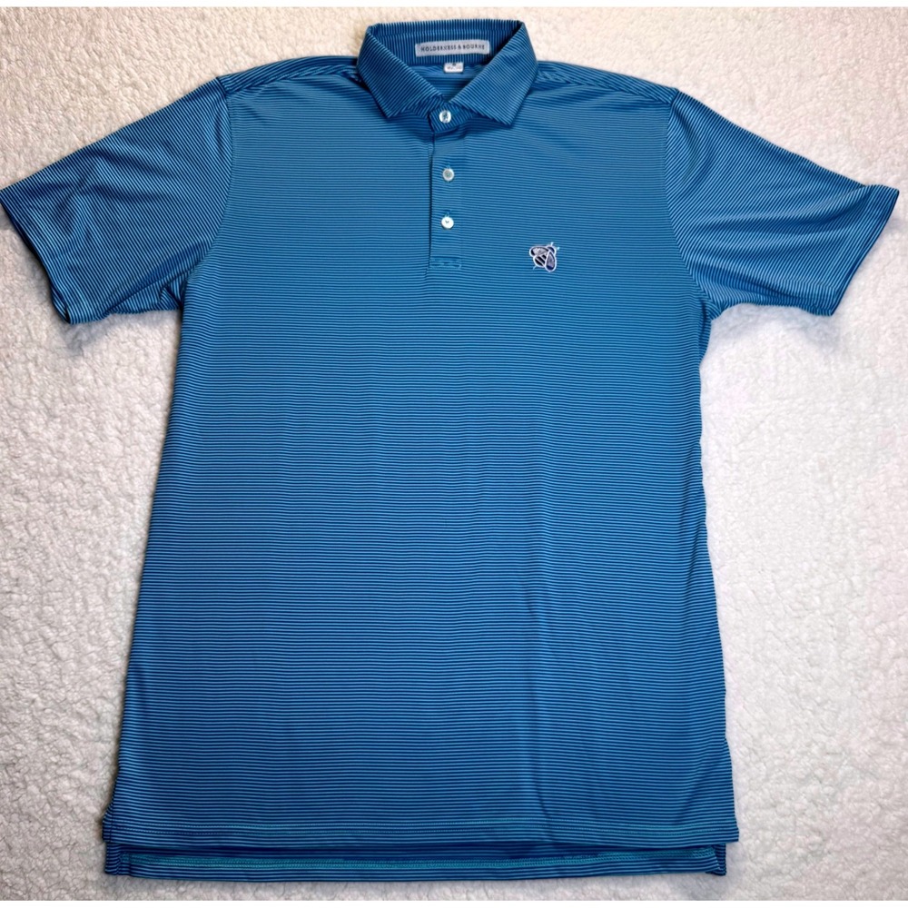 Holderness & Bourne Mens Perkins Polo Shirt Blue Striped Tailored Fit Size M
